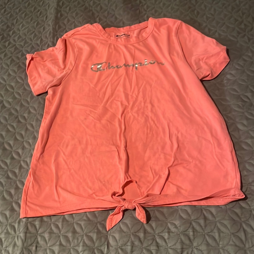 Pink champion top with tie on bottom